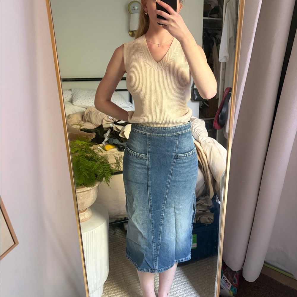 IRO High-Rise Blue Denim Midi Skirt